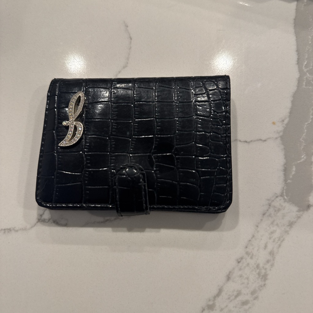 Black Crocodile Pattern Wallet with Silver Logo